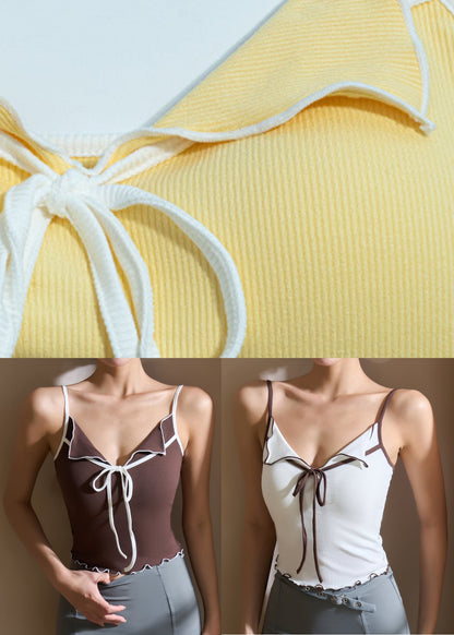 Luxury Yellow Ruffled Patchwork Yoga Tank Tops