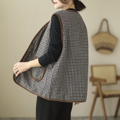 Literary Retro V-Neck Plaid Vest