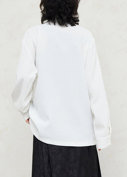 White Stand Collar Patchwork Solid Shirts Fall