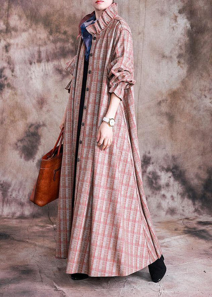 Luxury red plaid woolen coats trendy plus size trench coat fall Cinched coat