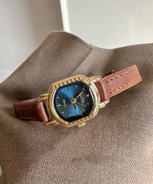 Simple Black Leather Metal Quartz Movement Hardlex Crystal Watches