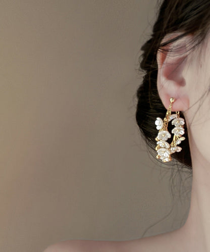 French Gold Copper Overgild Floral Tassel Hoop Earrings