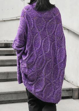 For Work purple clothes For Women high neck low high design oversize knitwear