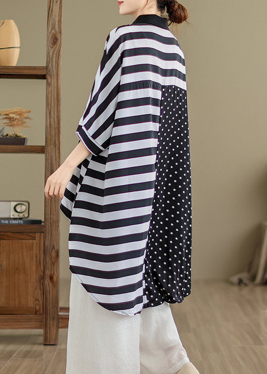 Plus Size Colorblock Peter Pan Collar Low High Design Cotton Shirt Tops Summer