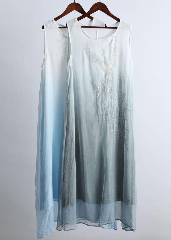 Simple O Neck Two Pieces Summer Clothes Women Fabrics Gradient Grey A Line Dress