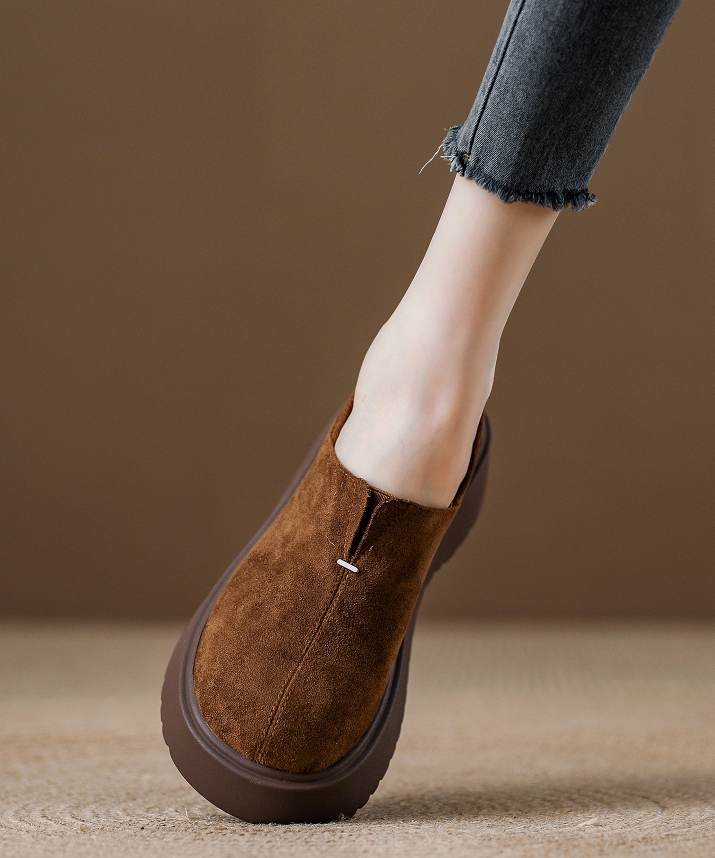 Brown Suede Splicing Women Comfy Loafers