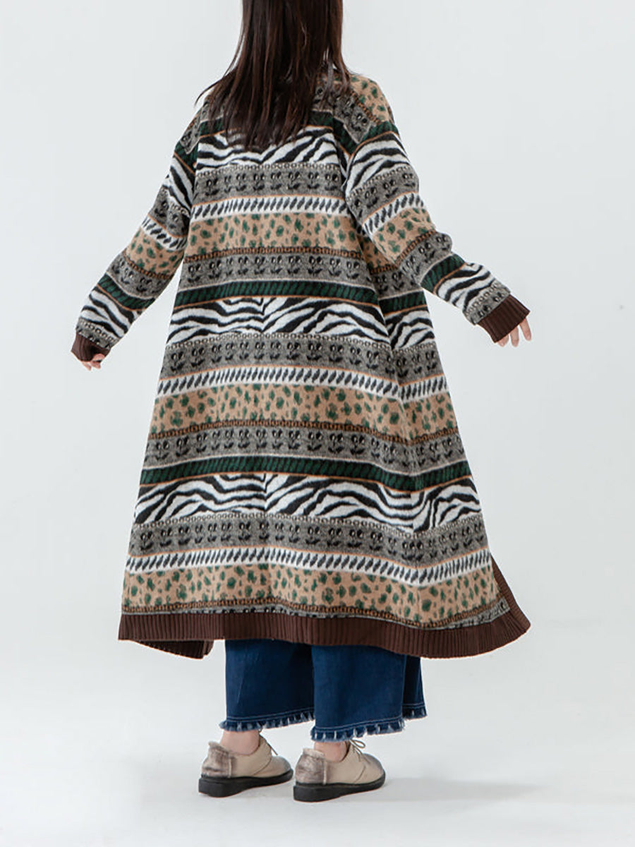 Plus Size - Vintage Pocket Breasted Long Sleeve Sweater Coat