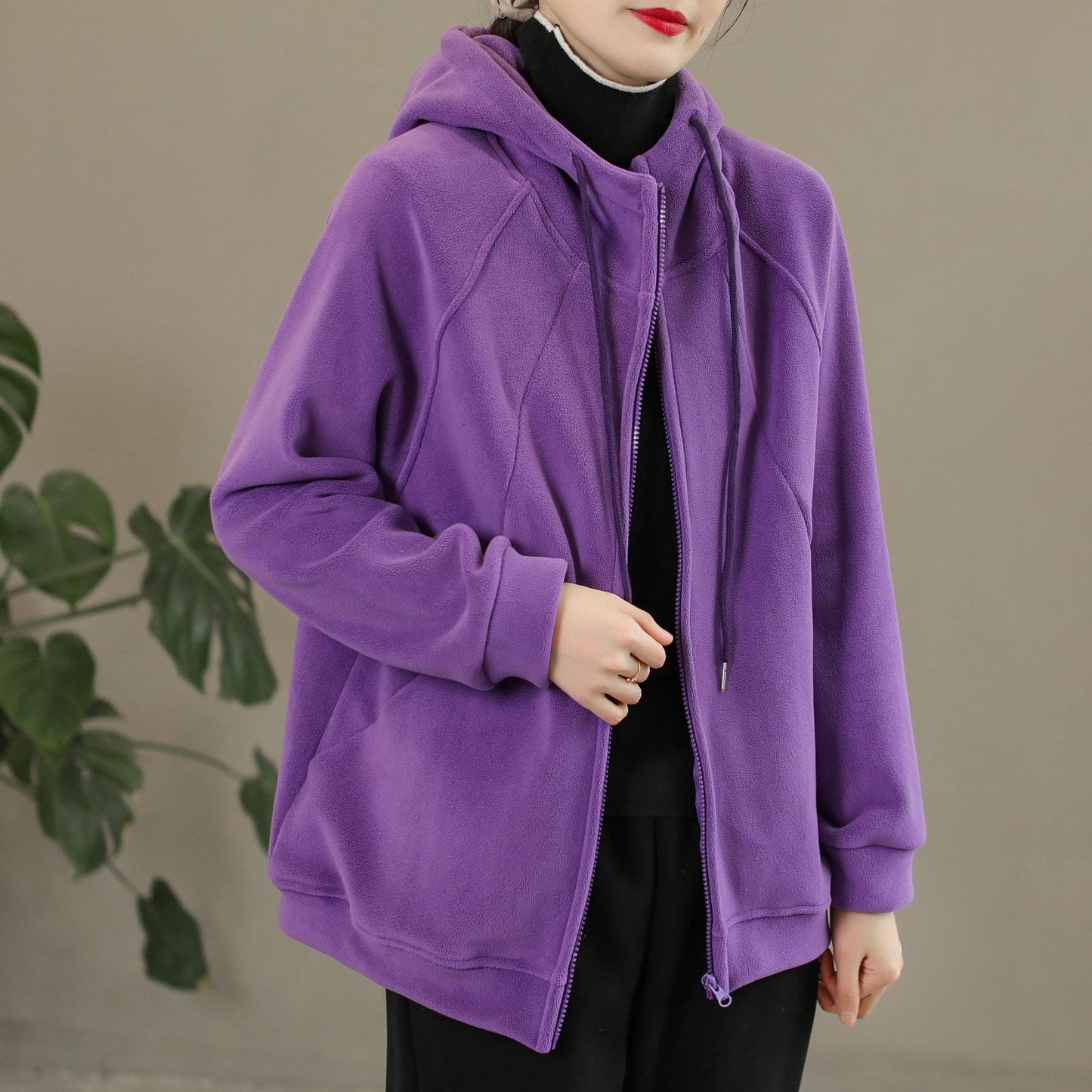 Autumn Winter Solid Orly Velvet Loose Hoodie