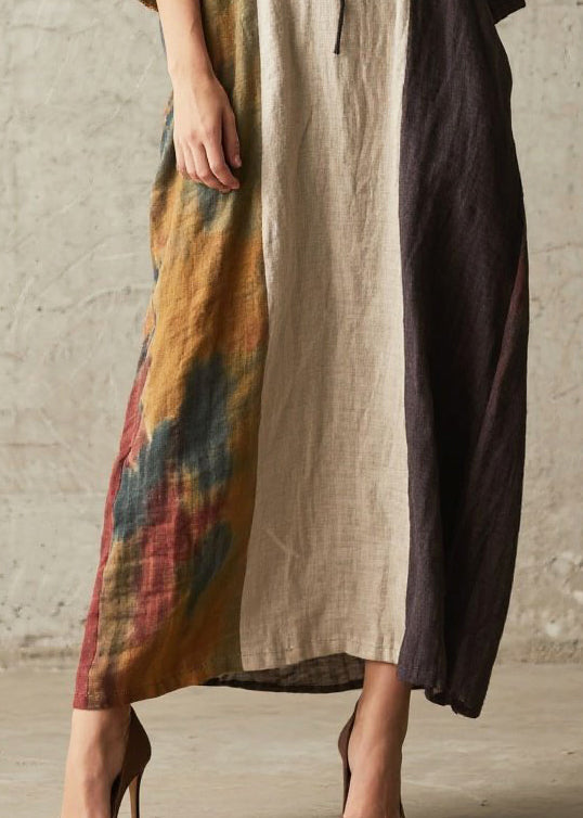 Women Colorblock Oversized Patchwork Cotton Maxi Dresses Summer