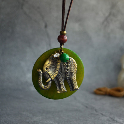 Vintage Art Wood Chip Bronze Elephant Necklace