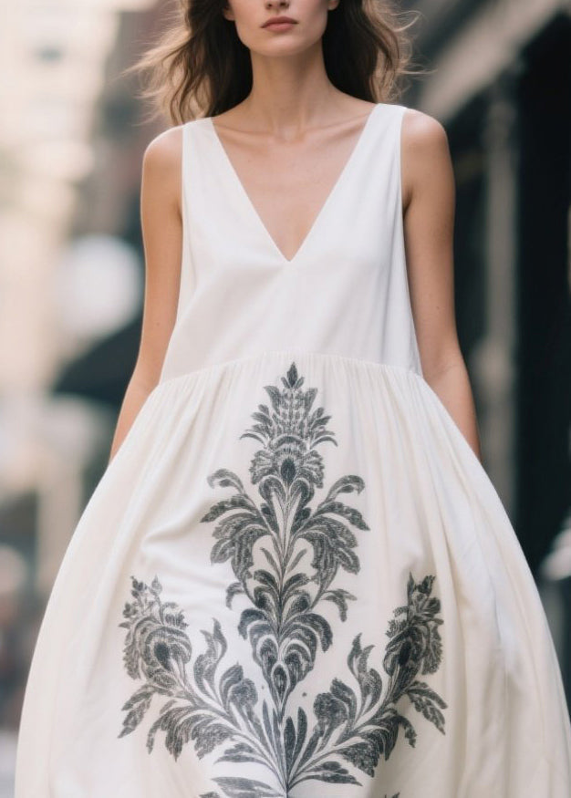 Plus Size White Oversized Print Cotton Maxi Dress Summer