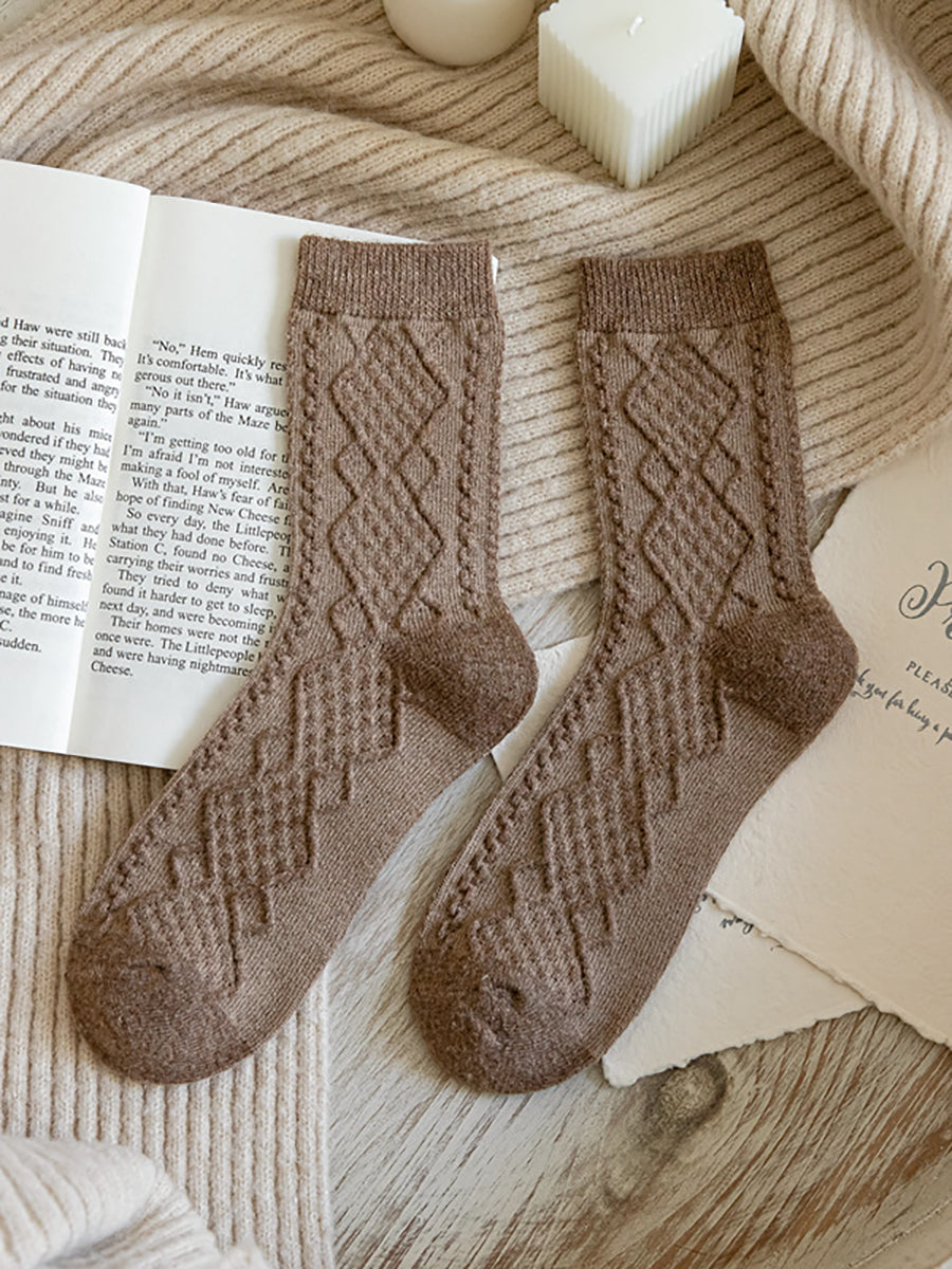8 Pairs Wool Vintage Solid Women Socks