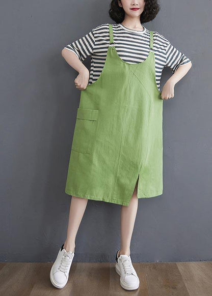 Two piece 2024 summer new strap skirt + striped T-shirt