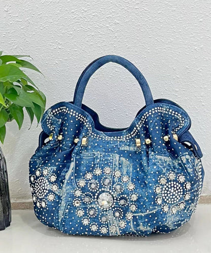Fine Blue Zircon Solid Durable Denim Tote Handbag