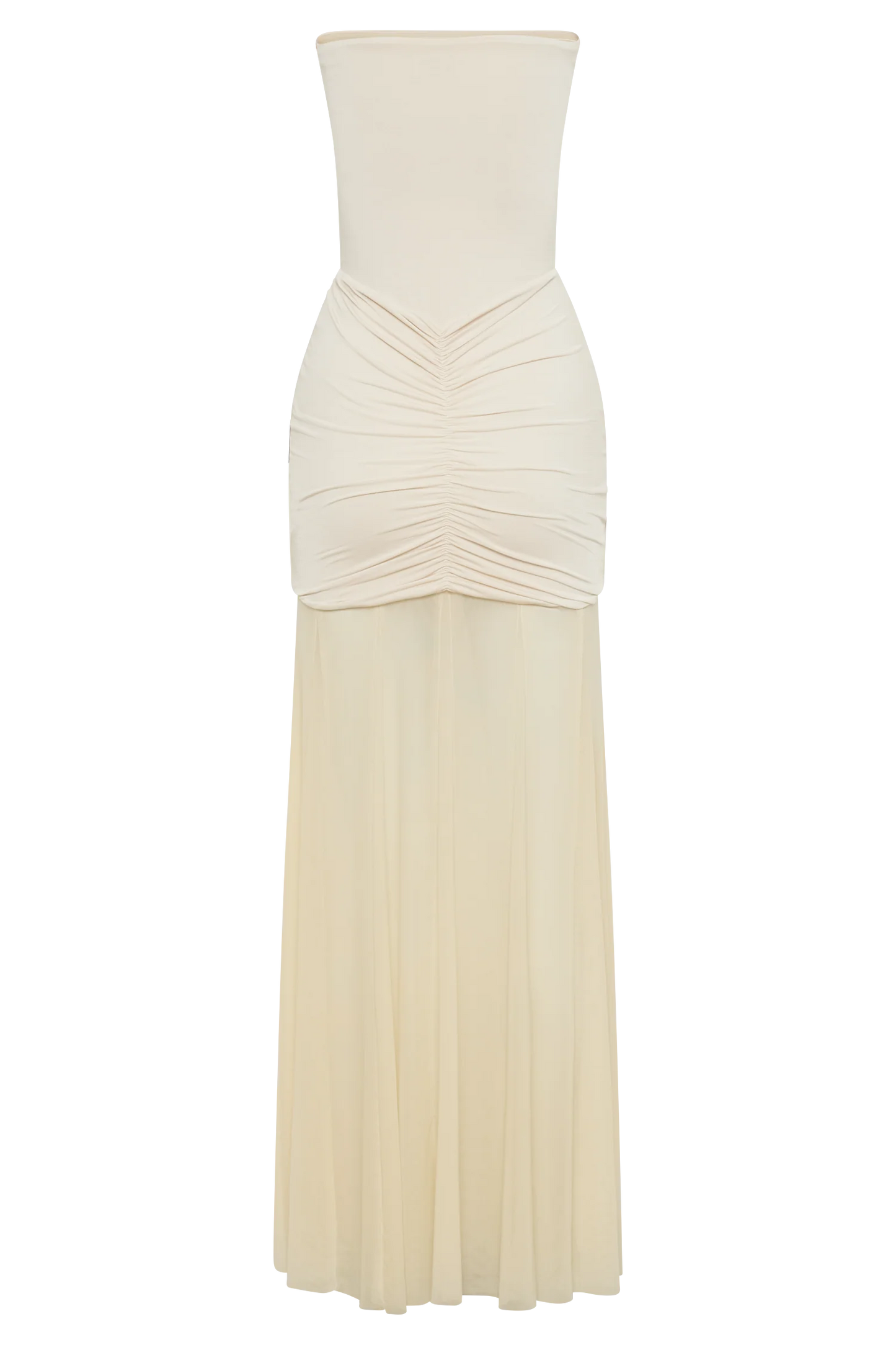 Caspian Slinky And Mesh Off Shoulder Maxi Dress - Ivory