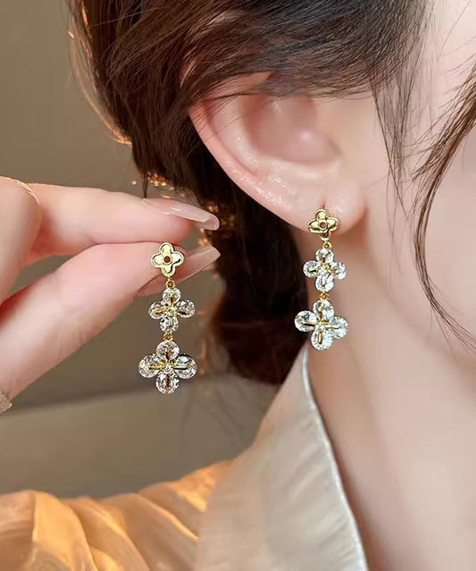 2025 New Gold Copper Zircon Floral Drop Earrings