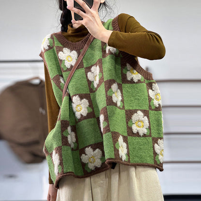 Contrast Jacquard Knit Pullover Knit Vest