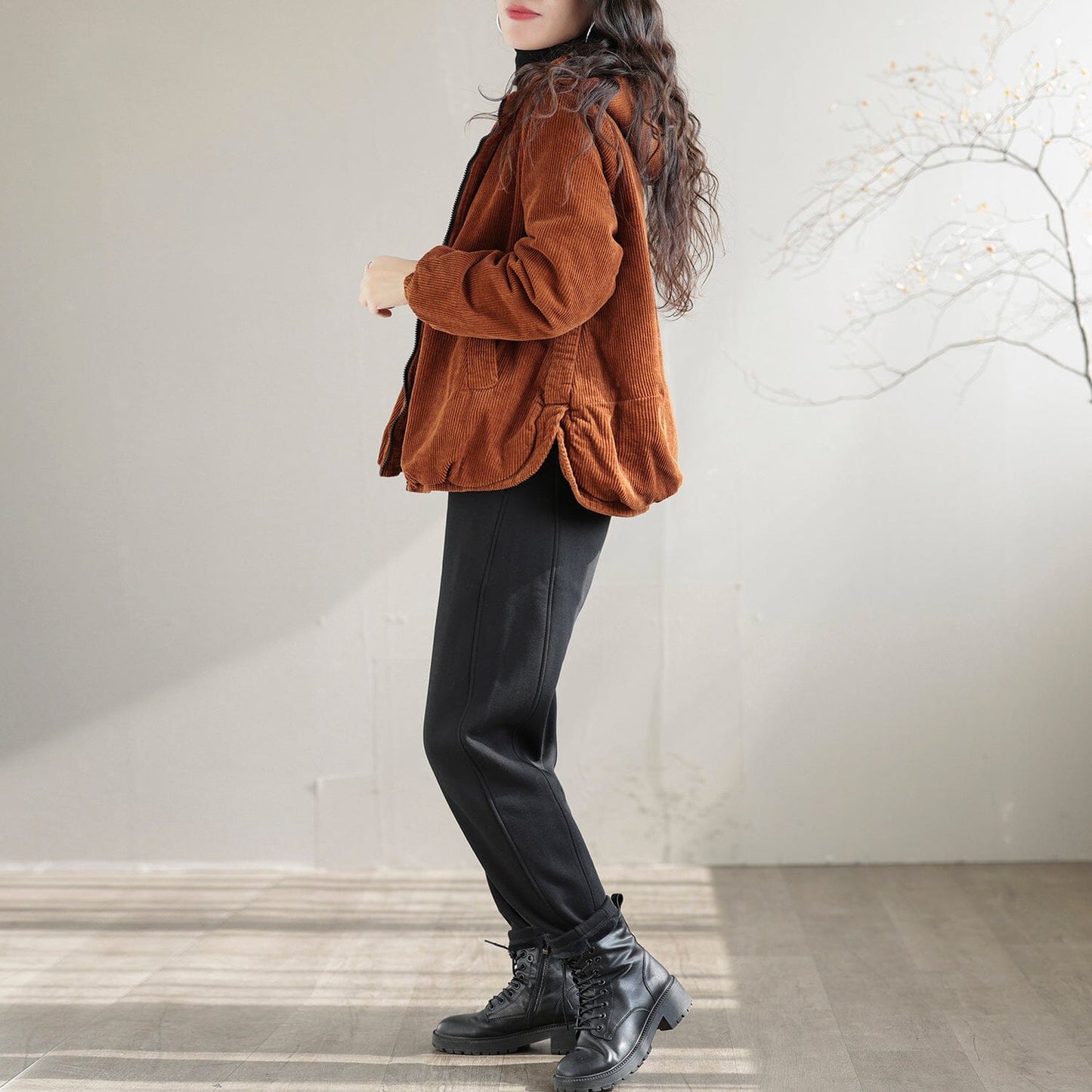 Winter Casual Fashion Cotton Corduroy Hooded Jacket