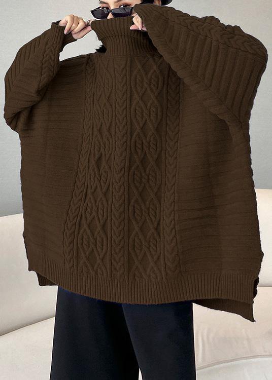 Oversized blue Sweater Blouse high neck thick casual knit sweat tops