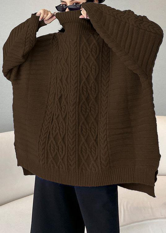 Oversized blue Sweater Blouse high neck thick casual knit sweat tops