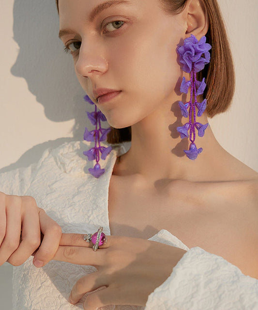 Chic Lavender Flower Tasseled Drop Earrings