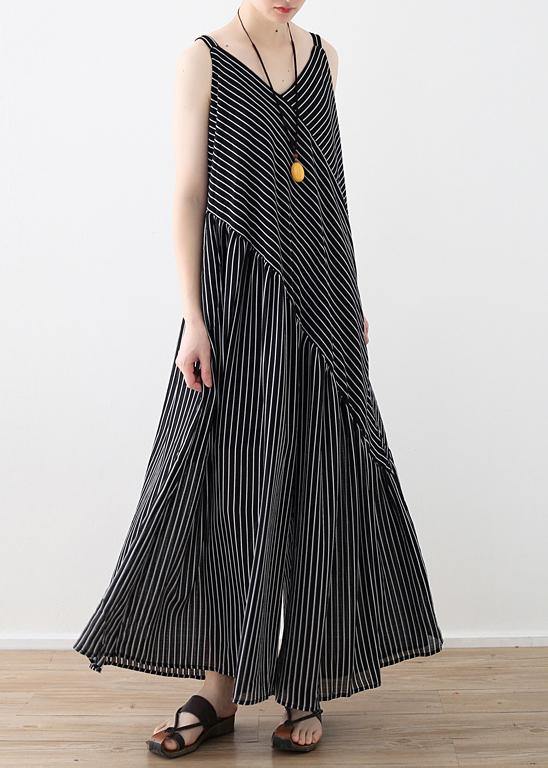 Women black striped chiffon clothes Boho Outfits Spaghetti Strap asymmetric Robe Summer Dresses