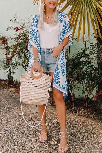 Print Pompom Cardigam