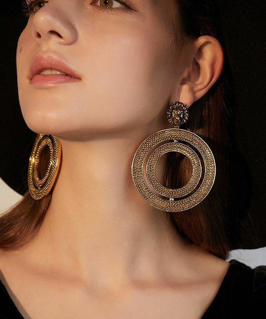 Vintage Gold Circle Exaggeration Gold Plated Drop Earrings