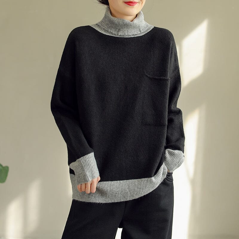 Winter Fashion Color Matching Turtlenewck Knitted Sweater
