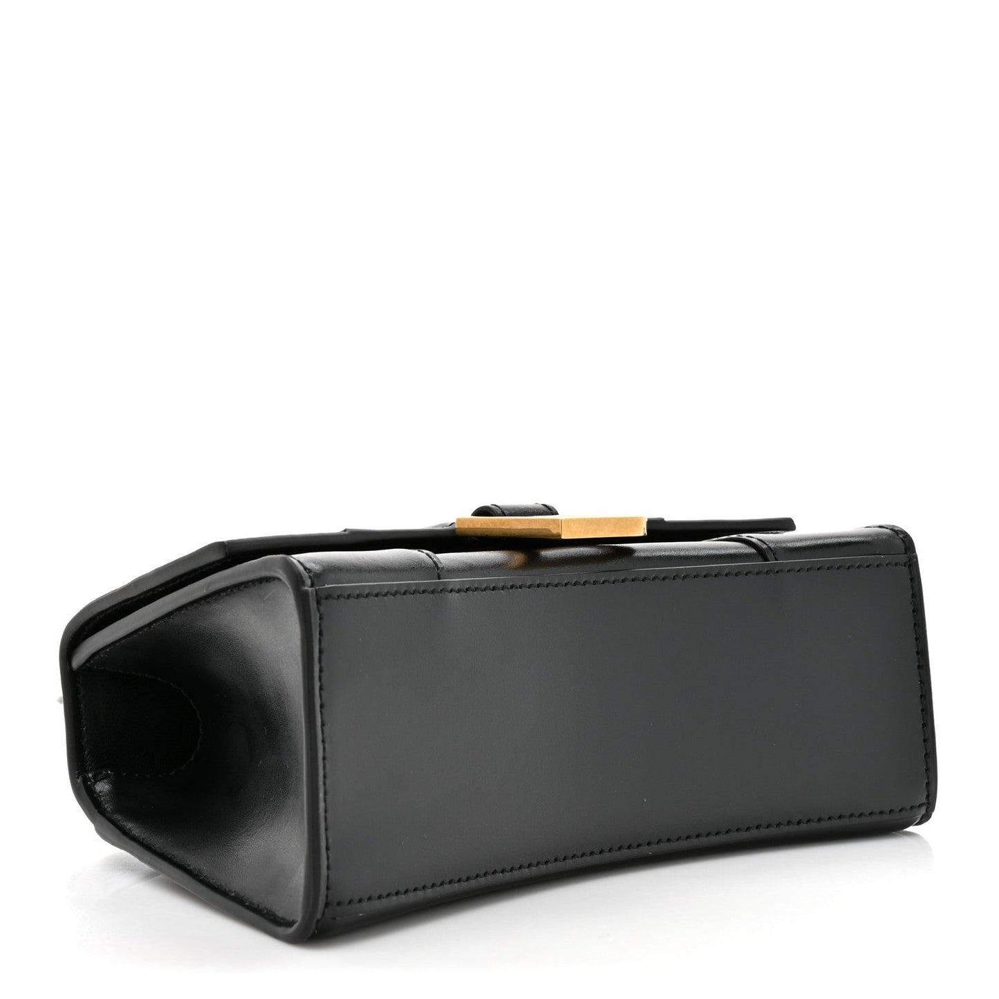 Shiny Box Calfskin Hourglass Top Handle Bag XS Black