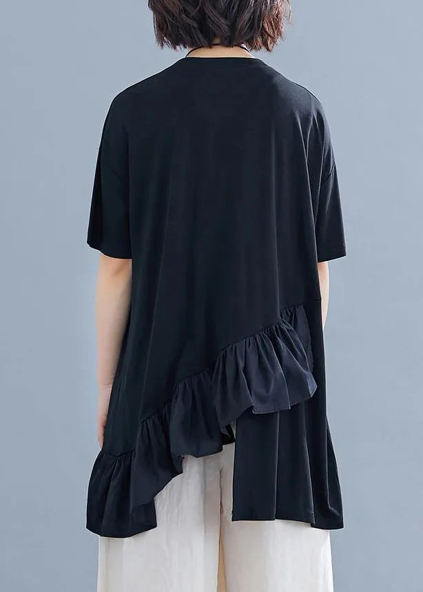 Women black cotton clothes For Women Ruffles asymmetric Midi summer blouses