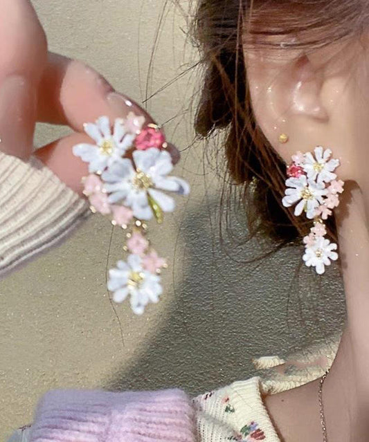Cute Rainbow Copper Drip Glaze Floral Drop Earrings