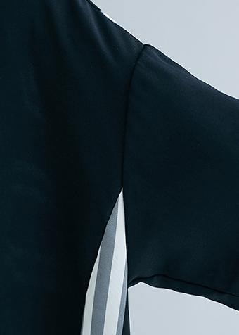 DIY o neck patchwork chiffon Long Shirts Fitted Life black striped Maxi Dresses Summer