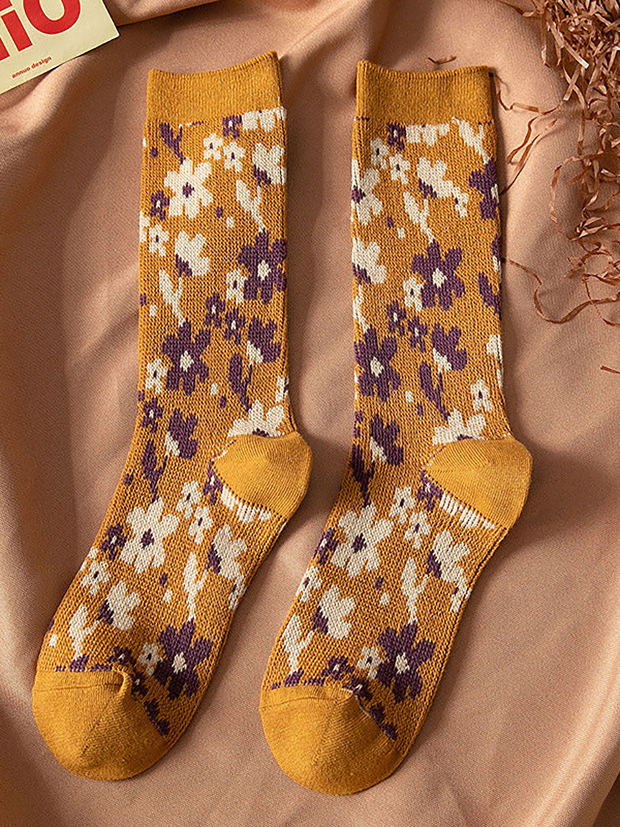 Women Floral Knitted Jacquard Autumn Winter Socks
