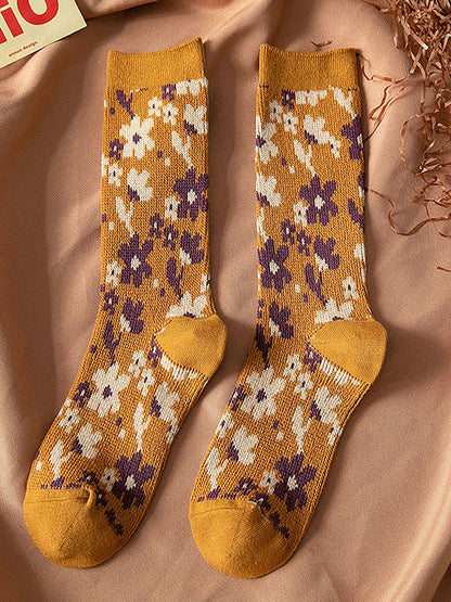 Women Floral Knitted Jacquard Autumn Winter Socks