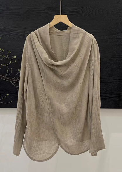 Chinese Style Light Khaki Patchwork Solid Top Spring