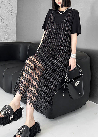 Fashion Black O Neck Cotton Two Piece Set Outfits Summer