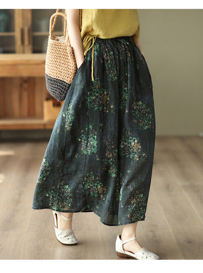 Vintage Heavy Industry Printed Literary Fine Ramie Skirt