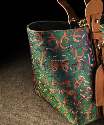Vintage Blackish Green Jacquard Cotton Bucket Bag