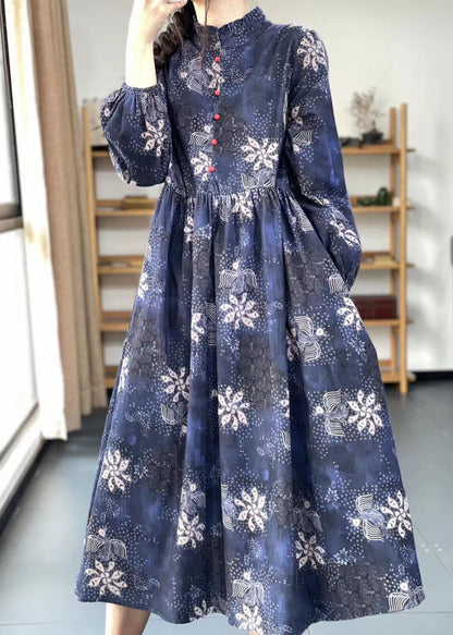 Women Khaki Button Ruffled Print Dress
