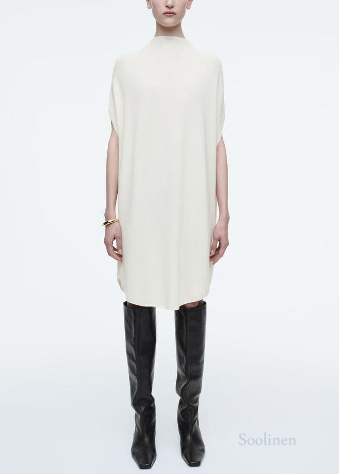 Plus Size White Oversized Knit Dresses Batwing Sleeve