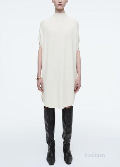 Plus Size White Oversized Knit Dresses Batwing Sleeve