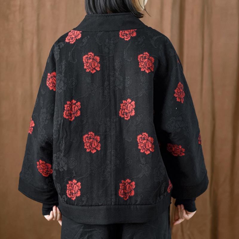Retro Floral Cotton Linen Quilted Loose Coat