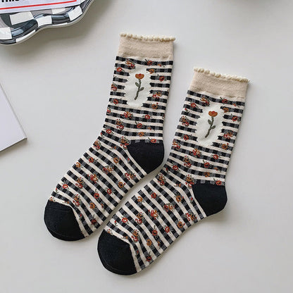5 Pairs Women Pure Cotton Japan Style Socks