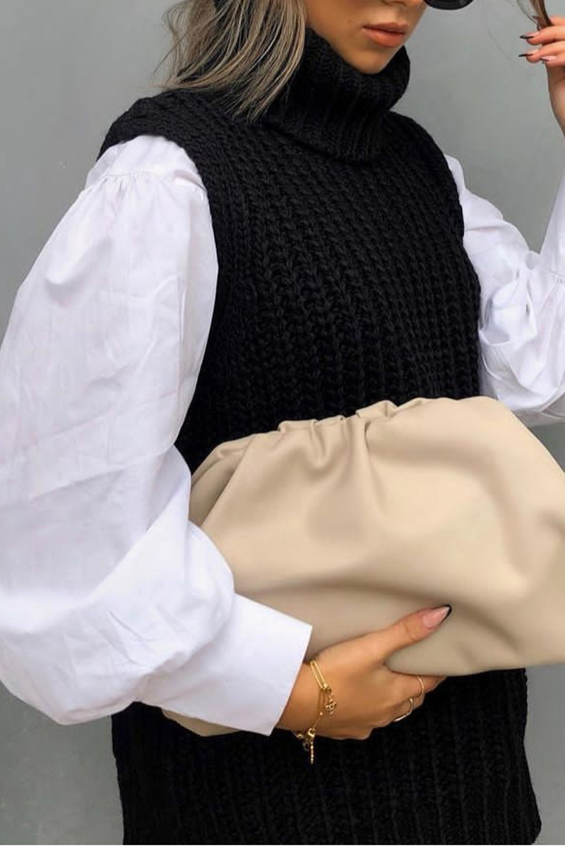 Turndown Collar Sleeveless Casual Sweater