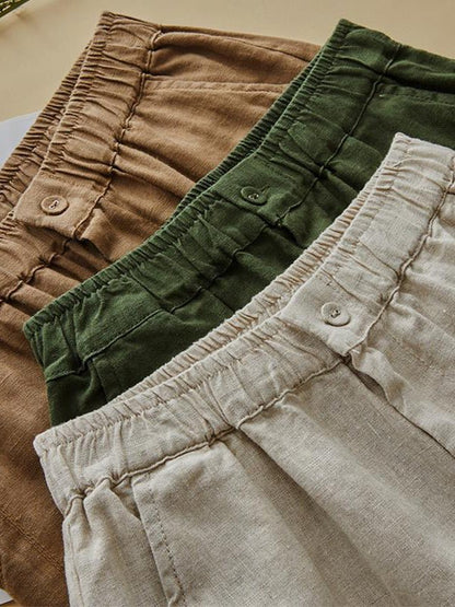 100% Linen Solid Color Versatile Art Casual Pants