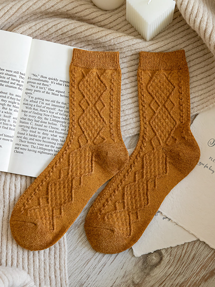 8 Pairs Wool Vintage Solid Women Socks