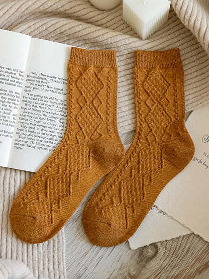 8 Pairs Wool Vintage Solid Women Socks