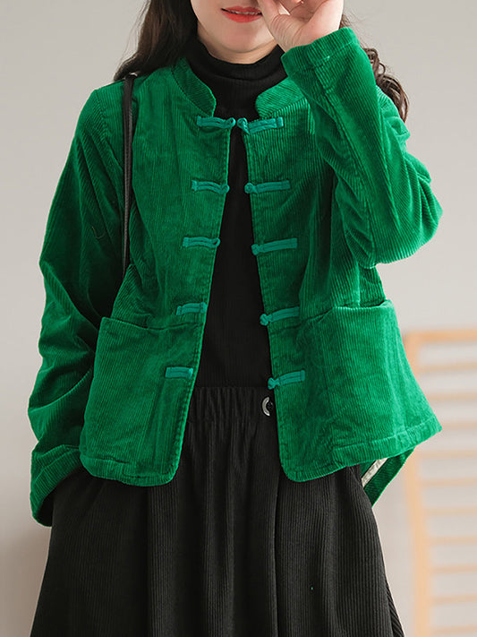 PLUS Size - Corduroy Women Breasted Pocket Vintage Casual Coat