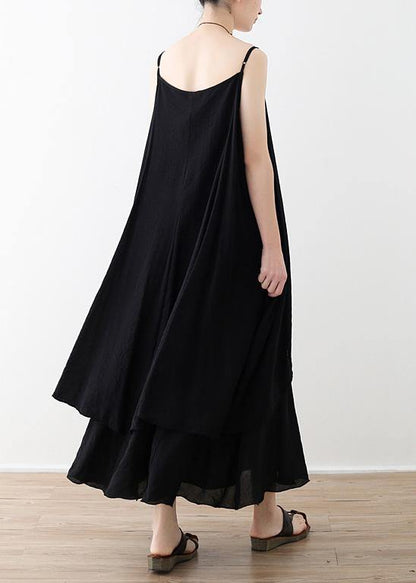 Flowy Spaghetti Strap asymmetric clothes fine Shape black Dress Summer